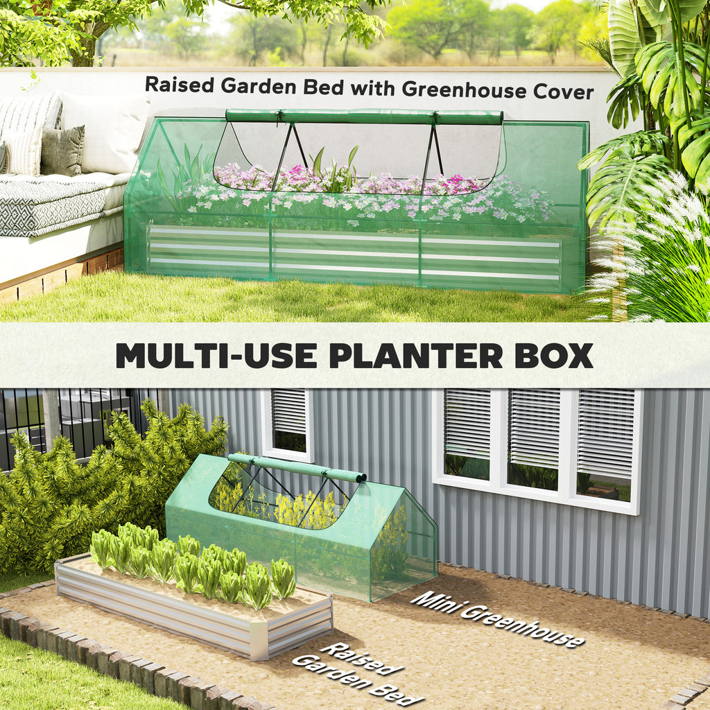 8.6 x 3 x 1ft Raised Garden Bed with Mini Greenhouse, Galvanized Raised Garden Bed with Cover for Herbs and Vegetables, Small Greenhouse for Patio Garden Balcony, Green