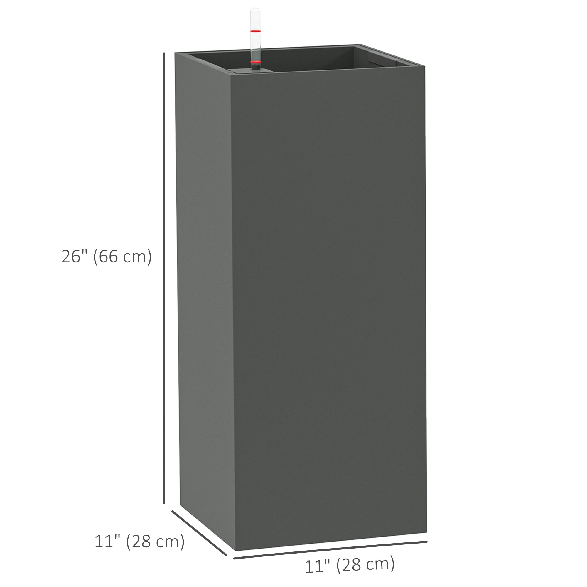 2 Pack Planter Box, 26 Inch Plastic Flower Pots with Water Level Indicator, Drainage Hole and Drain Plug, Dark Grey