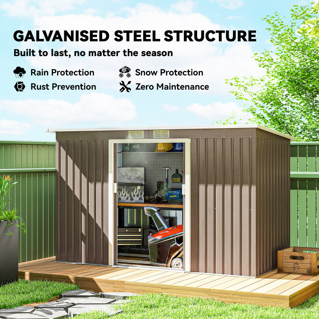 9' x 4' Garden Metal Storage Shed Outdoor Equipment Tool Box with Foundation Kit, Ventilation & Doors, Light Grey