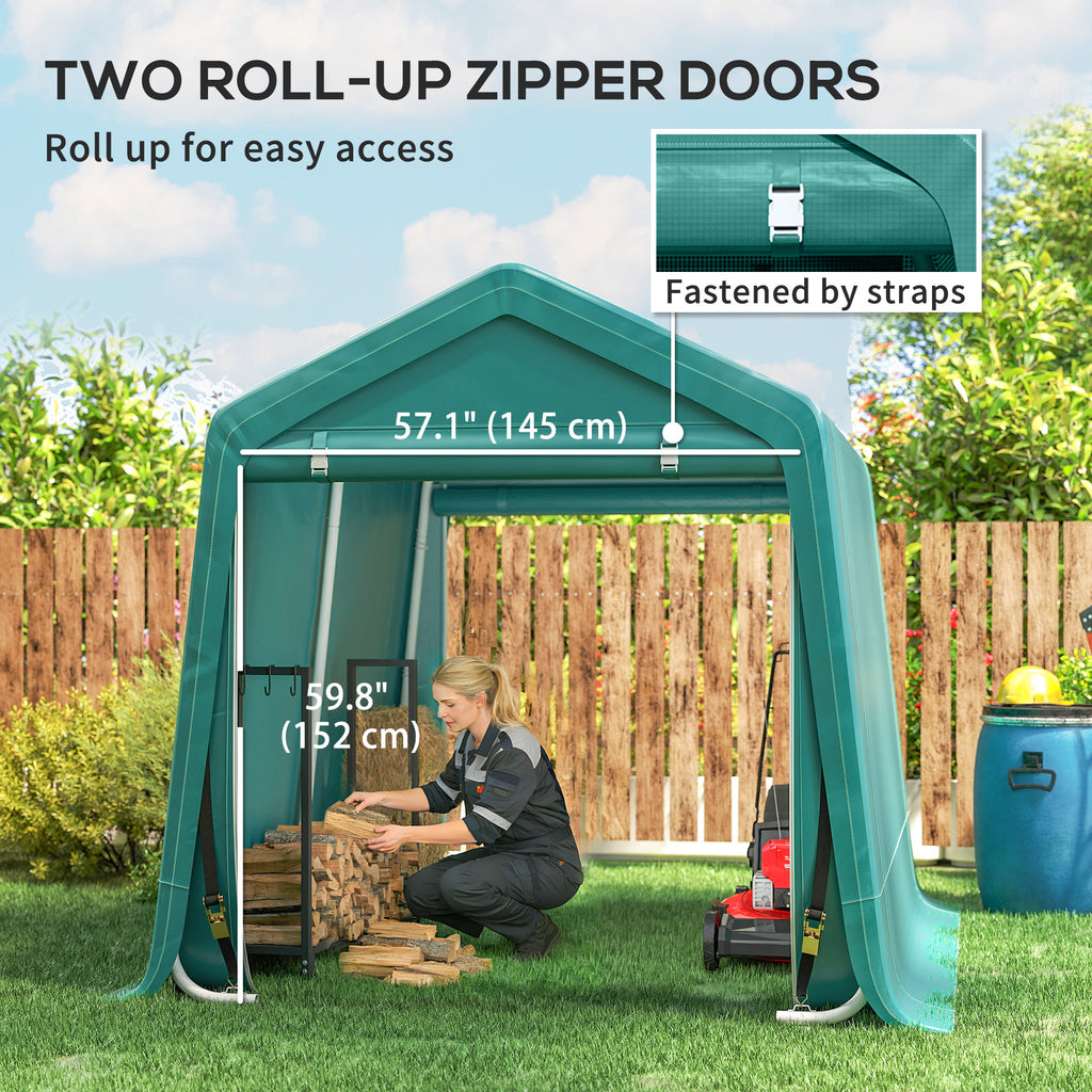 7.9' x 6.6' Garden Storage Tent, Patio Storage Shelter w/ Metal Frame and Double Zipper Doors, Green