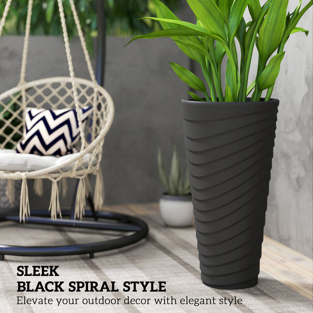 29" Tall Planters Set of 2, Indoor Outdoor Stackable Taper Planters with Drainage Holes, Black