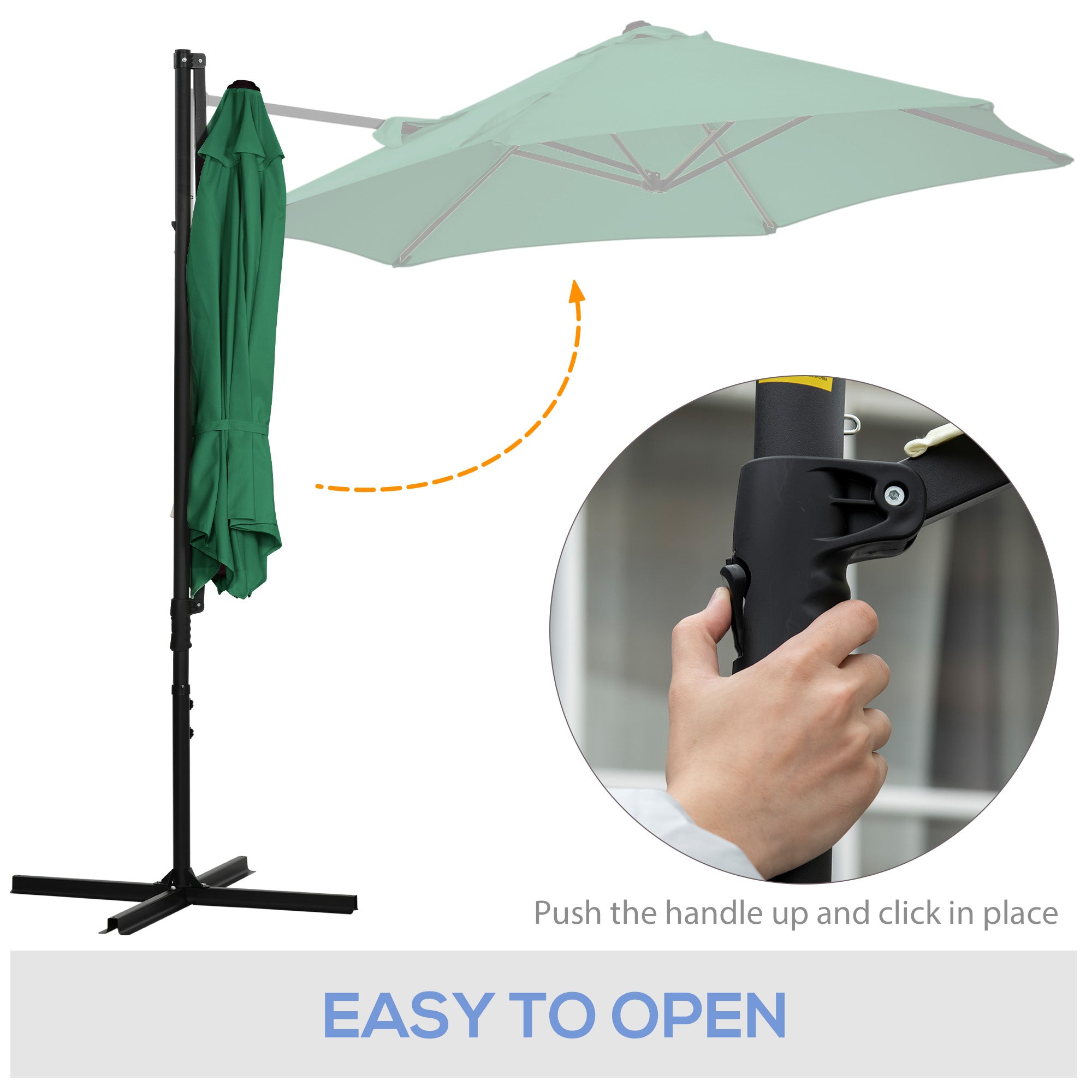 8.5FT Offset Patio Umbrella with 360Â° Rotation, Outdoor Cantilever Roma Parasol Hanging Sun Shade Canopy Shelter with Cross Base, Green