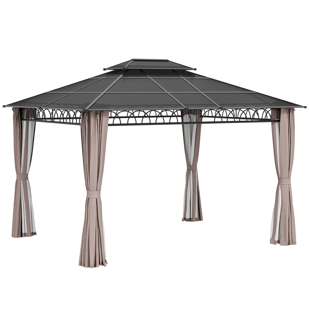 10' x 12' Outdoor Gazebo Canopy, DoubleÂ Roof Hardtop Gazebo withÂ Polycarbonate Roof, Steel Frame, NettingsÂ andÂ Curtains, forÂ Garden,Â Lawn,Â BackyardÂ andÂ Deck, Khaki