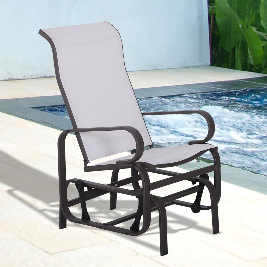 Outdoor Mesh Glider Swing Chair Patio Garden Rocking Gliding Seat Yard Porch Furniture, Brown Beige