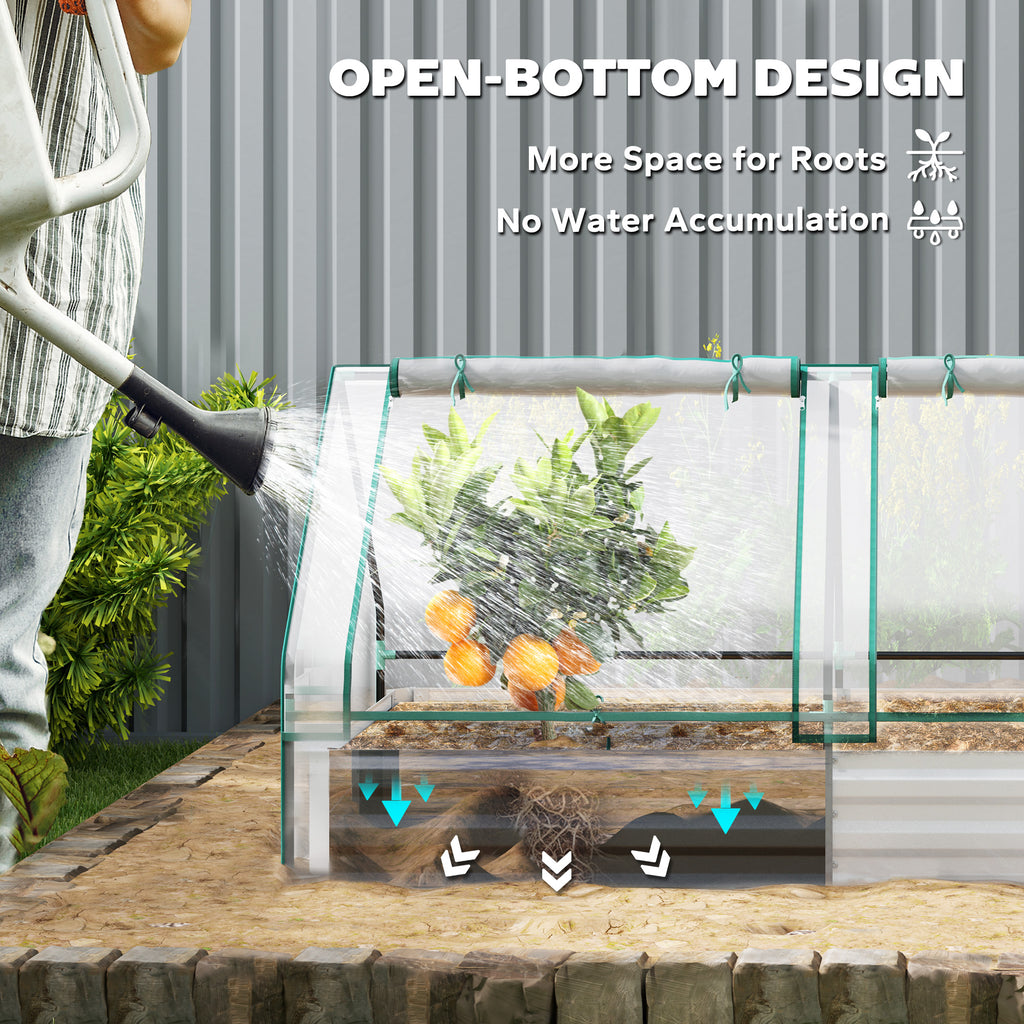 6' x 3' Metal Planter Box with Cover, Raised Garden Bed with Mini Greenhouse for Herbs, Vegetables, Clear and Silver