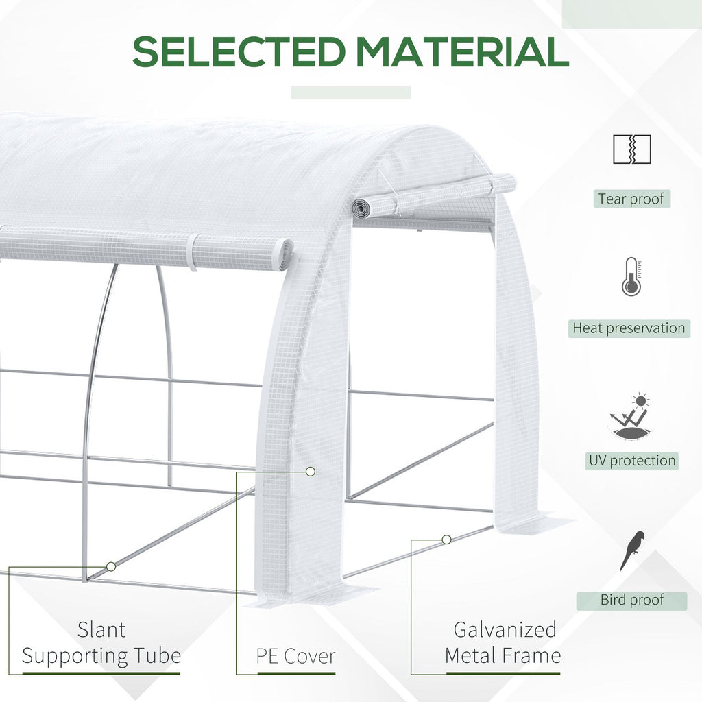20'x10'x6.6' Tunnel Greenhouse with UV-Resistant Cover, Zippered Door and 12 Roll-up Windows, Outdoor Green House for Garden Plant, White