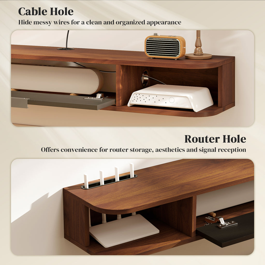 47" Floating TV Stand for TVs up to 50 Inch, Wall Mounted Media Console with Flip Drawer and 2 Open Shelves, Walnut