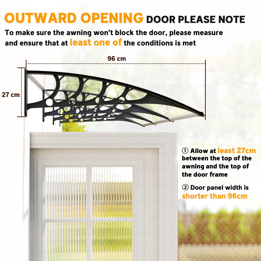 Awning Door Canopy, 120" x 40", Polycarbonate Front Door Outdoor Patio Cover for UV Protection, Clear
