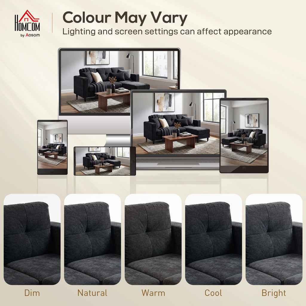 Sectional Sofa, L Shaped Couch with Changeable Chaise, Wooden Legs, Black