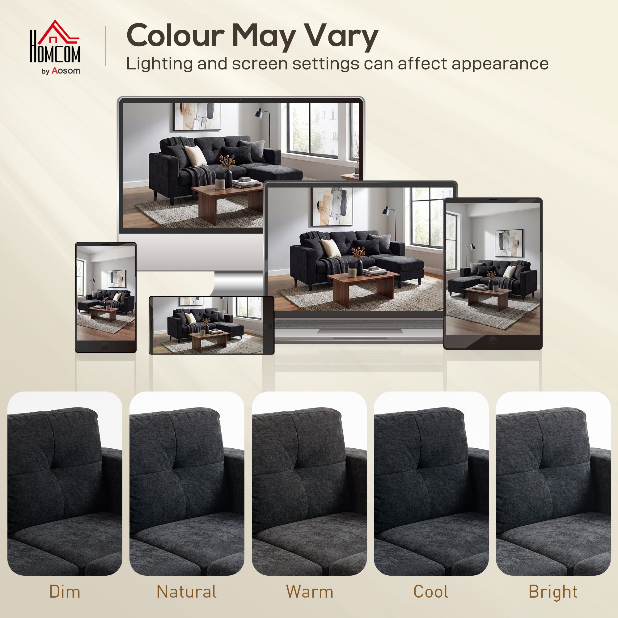 Sectional Sofa, L Shaped Couch with Changeable Chaise, Wooden Legs, Black