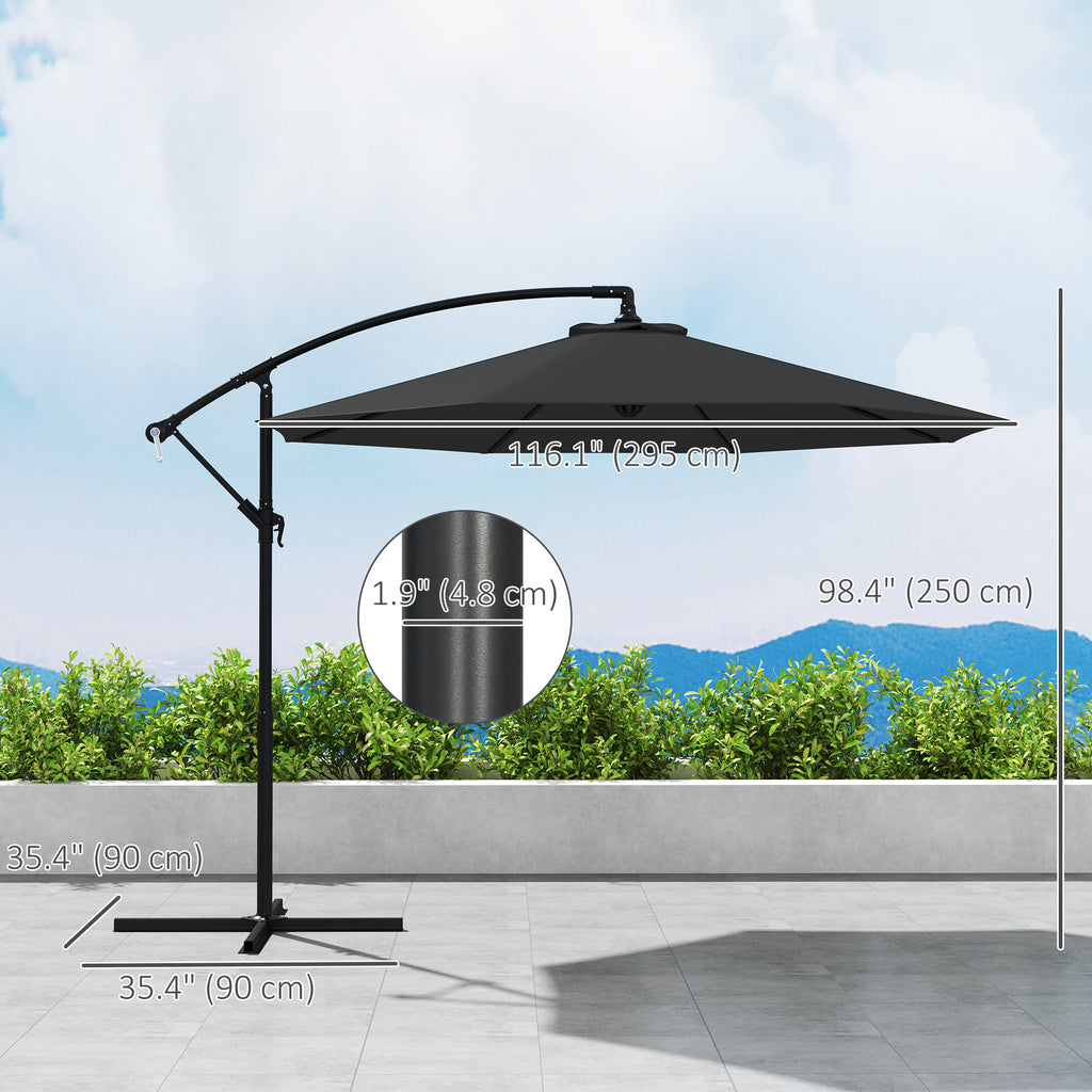 9.7ft Offset Patio Umbrella Garden Hanging Parasol Banana Cantilever Umbrella with Base, Crank, Black