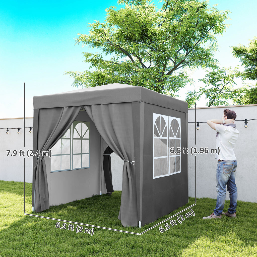 6.6'x6.6' Pop Up Canopy Tent with Sidewalls, Instant Sun Shelter Camping Gazebo with Carry Bag, Grey