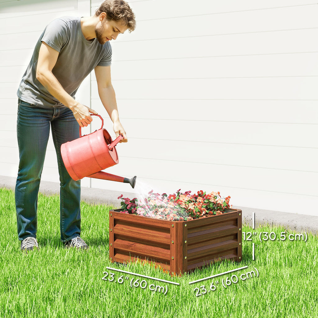 Galvanized Raised Garden Beds, Outdoor Planter Box, Set of 2, for Flowers, Herbs and Vegetables, Dark Brown Wood Effect