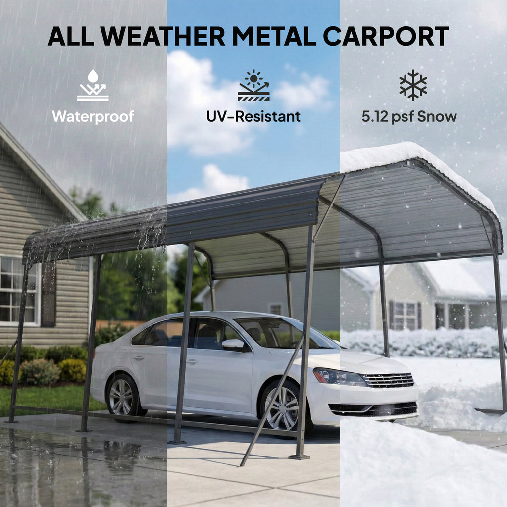 11 x 15FT Metal Carport, Heavy-Duty Carport Canopy with Reinforced Frame & Galvanized Steel Roof, Dark Grey