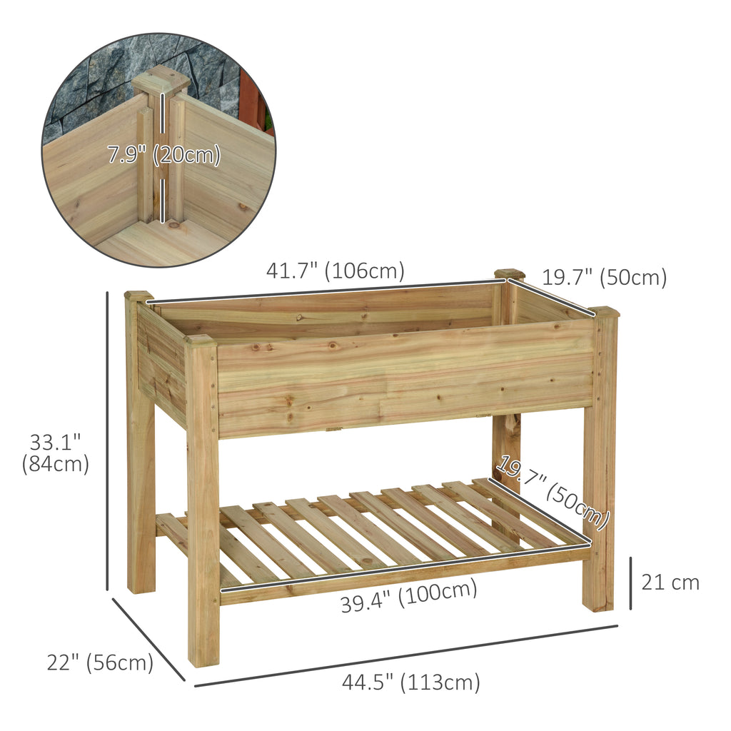 45" x 22" x 33" Raised Garden Bed with Legs and Storage Shelf, Wooden Elevated Planter Box with Drainage Holes for Backyard Patio Balcony, Light Green