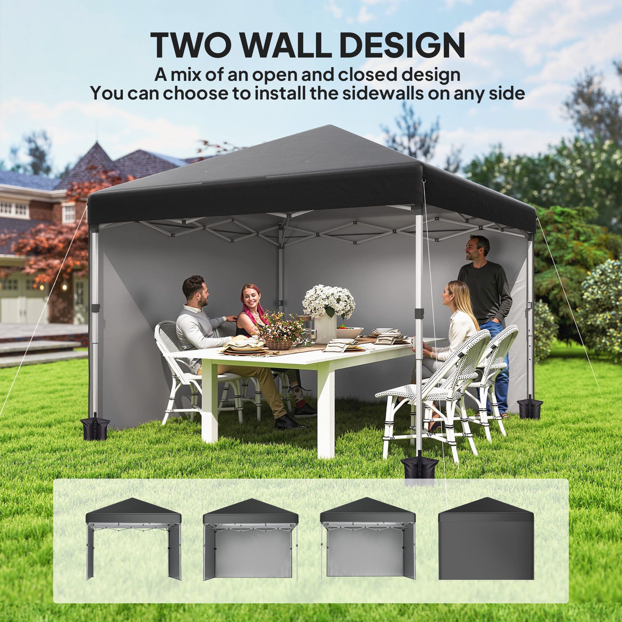 10' x 10' Pop Up Canopy with Sidewalls, Roller Bag, Height Adjustable Instant Tent for Outdoor, Garden, Patio, Black