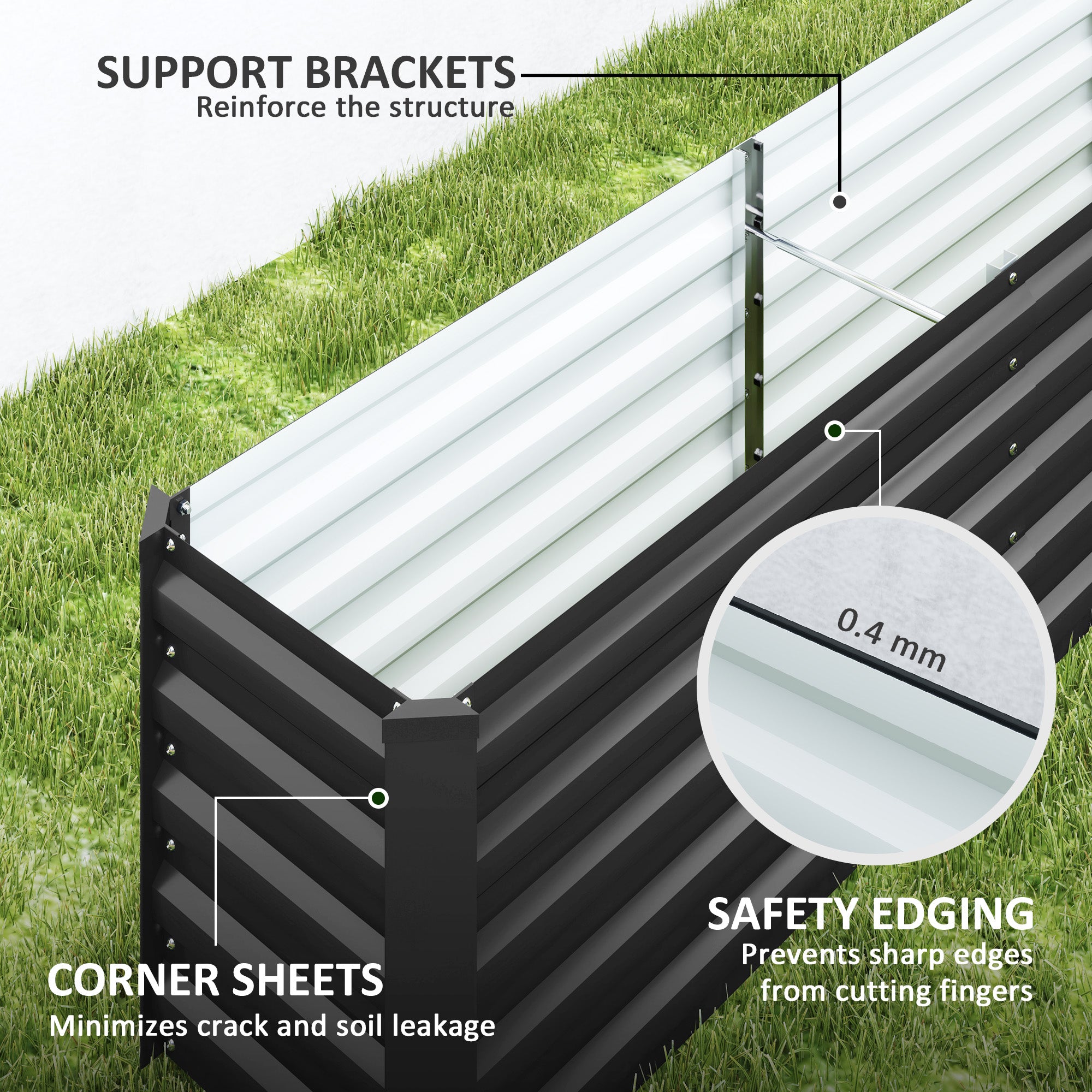 8 x 1.3 x 1.5ft Galvanized Raised Garden Bed, Reinforced Outdoor Planter Box with Open Bottom, Dark Grey