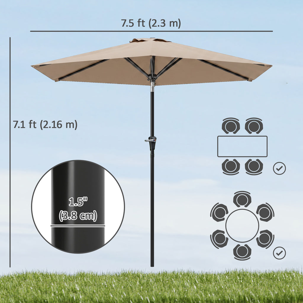 Patio Sun Umbrella, Outdoor Parasol with 6 Ribs, Khaki