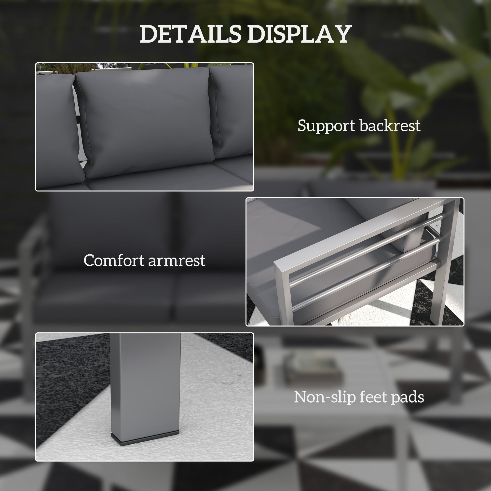 Aluminum Garden Sofa, 3-Person Outdoor Couch, Backyard Furniture for 3-person with Cushions, 72.8" x 26" x 25.2", Grey