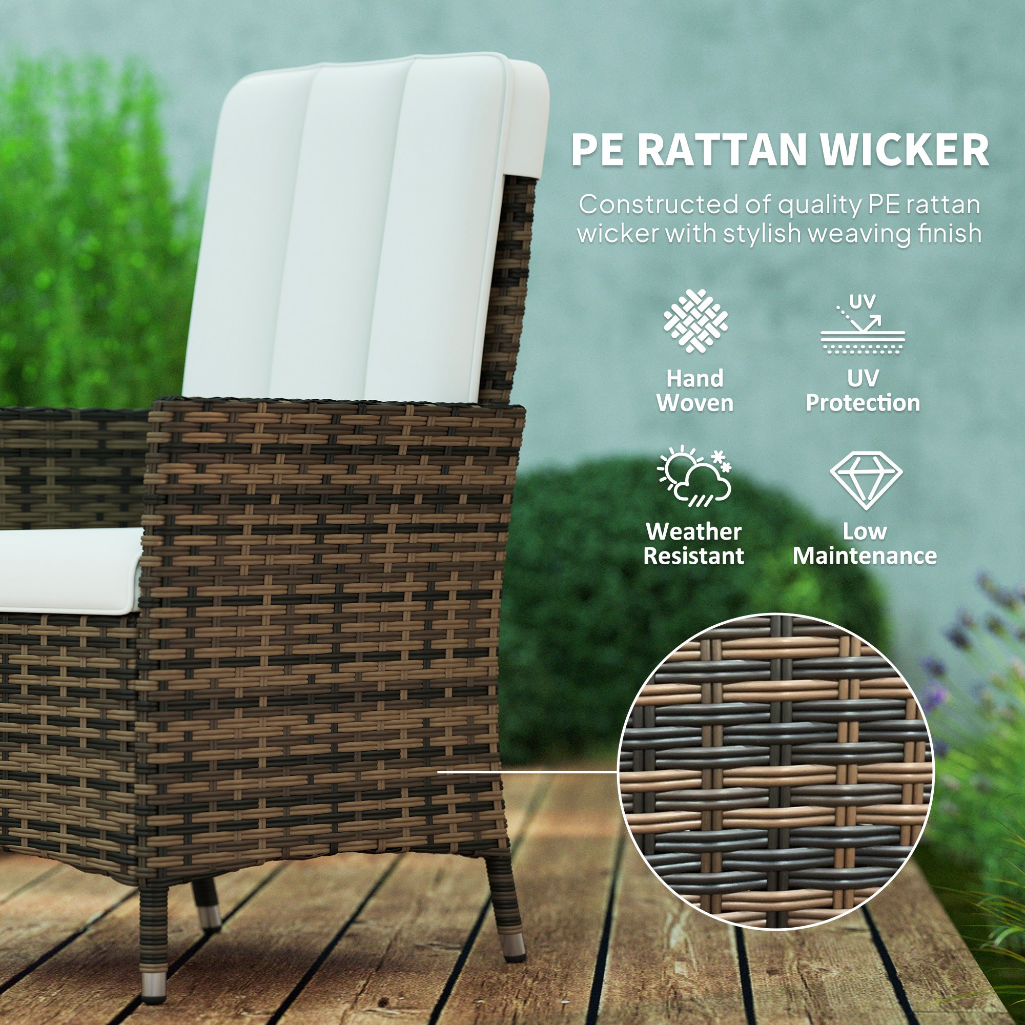 Wicker Outdoor Recliner Chair, Wicker Reclining Patio Chair with Adjustable Backrest and Cushion, Cream White