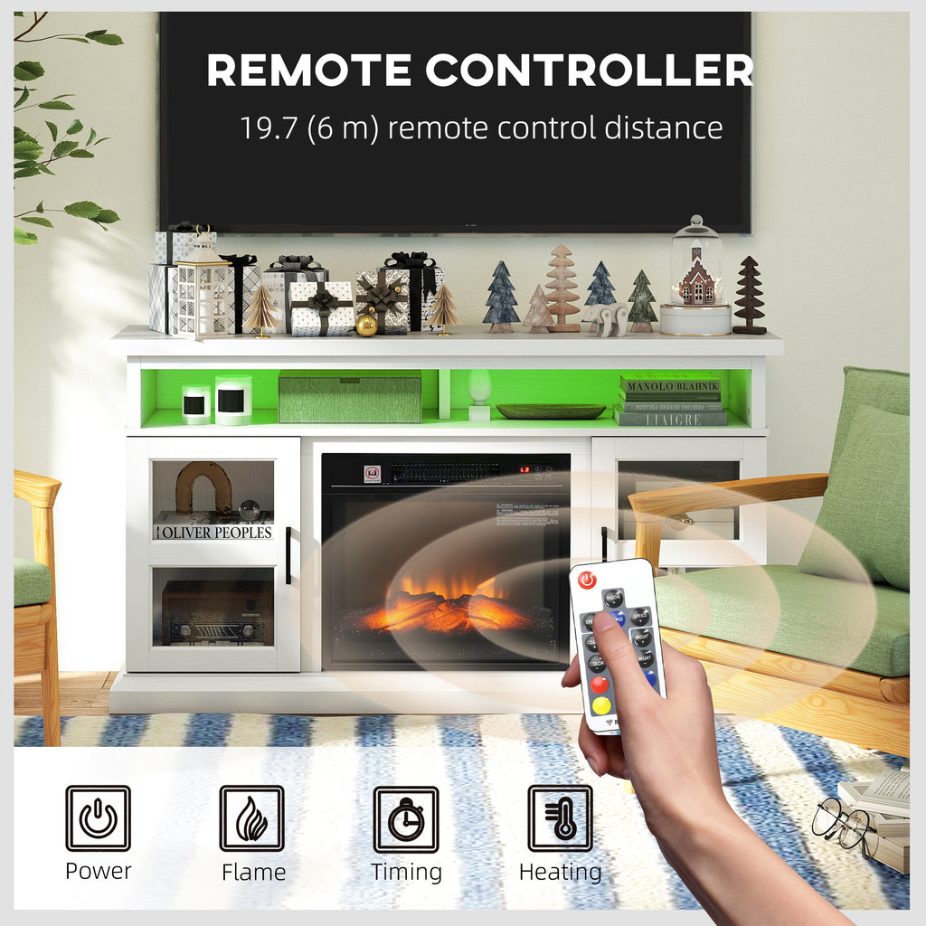 48" Fireplace TV Stand for TVs Up to 55 Inches, Media Entertainment Center with 3D Flame, Adjustable Shelves, White