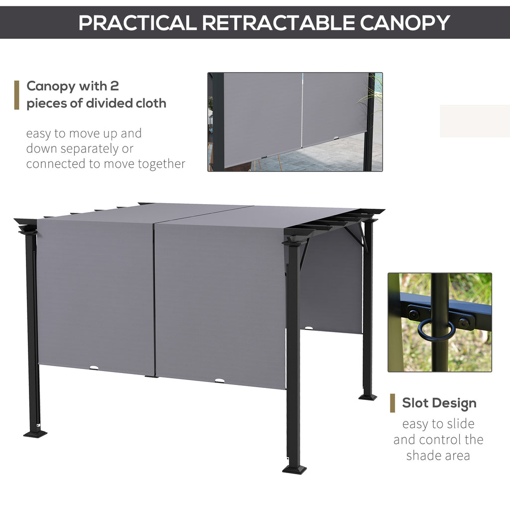 10' x 10' Retractable Pergola Canopy for Backyard, Grey