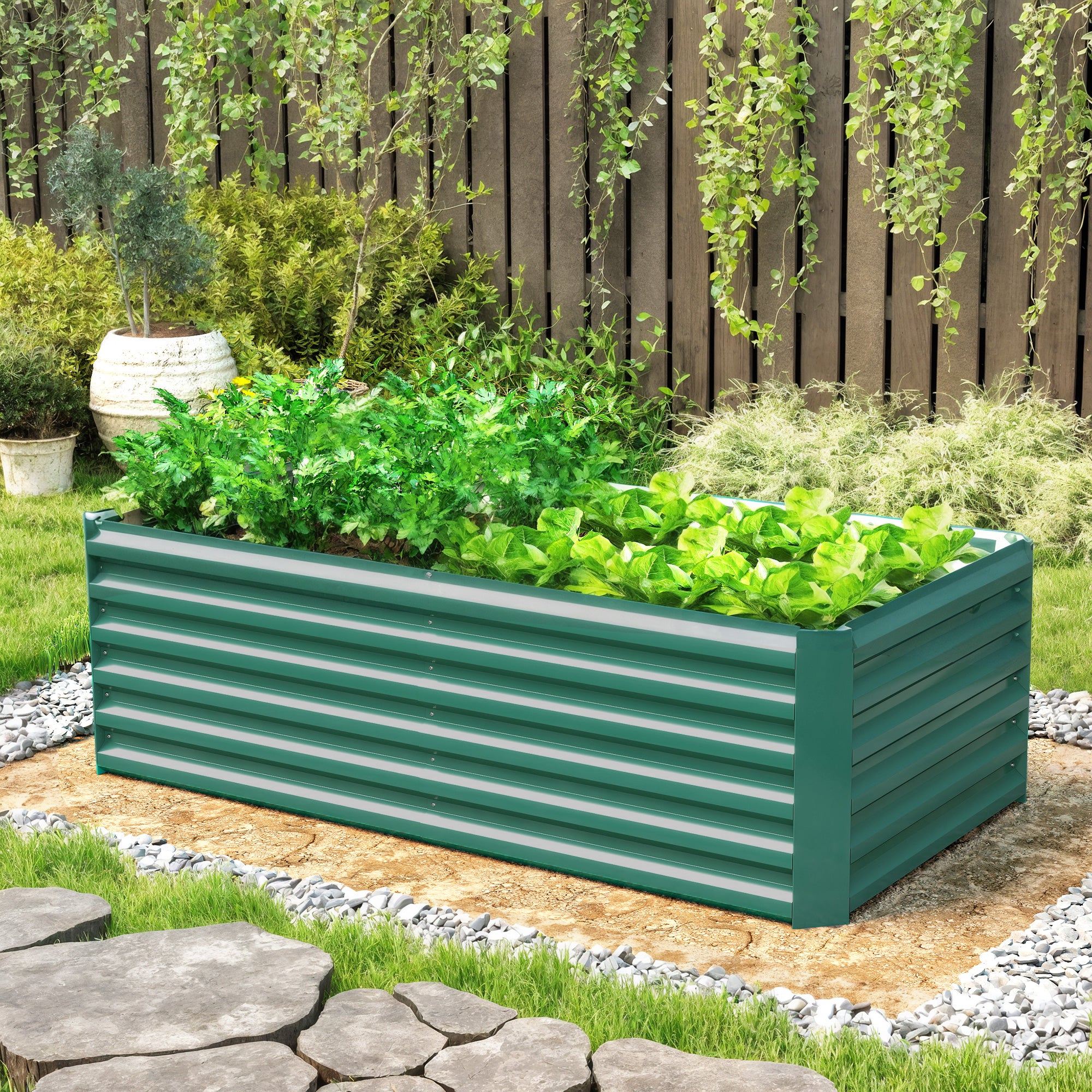 6' x 3' x 2' Raised Garden Bed, Galvanized Planter Box for Growing Flowers, Herbs and Vegetables, Dark Green