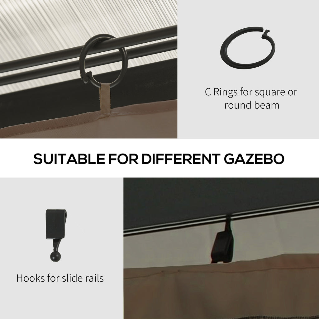 Gazebo Curtains, 10' x 13' Universal Replacement Privacy Curtain, 4-Panels Sidewall with Hooks/C-Rings, Dark Brown