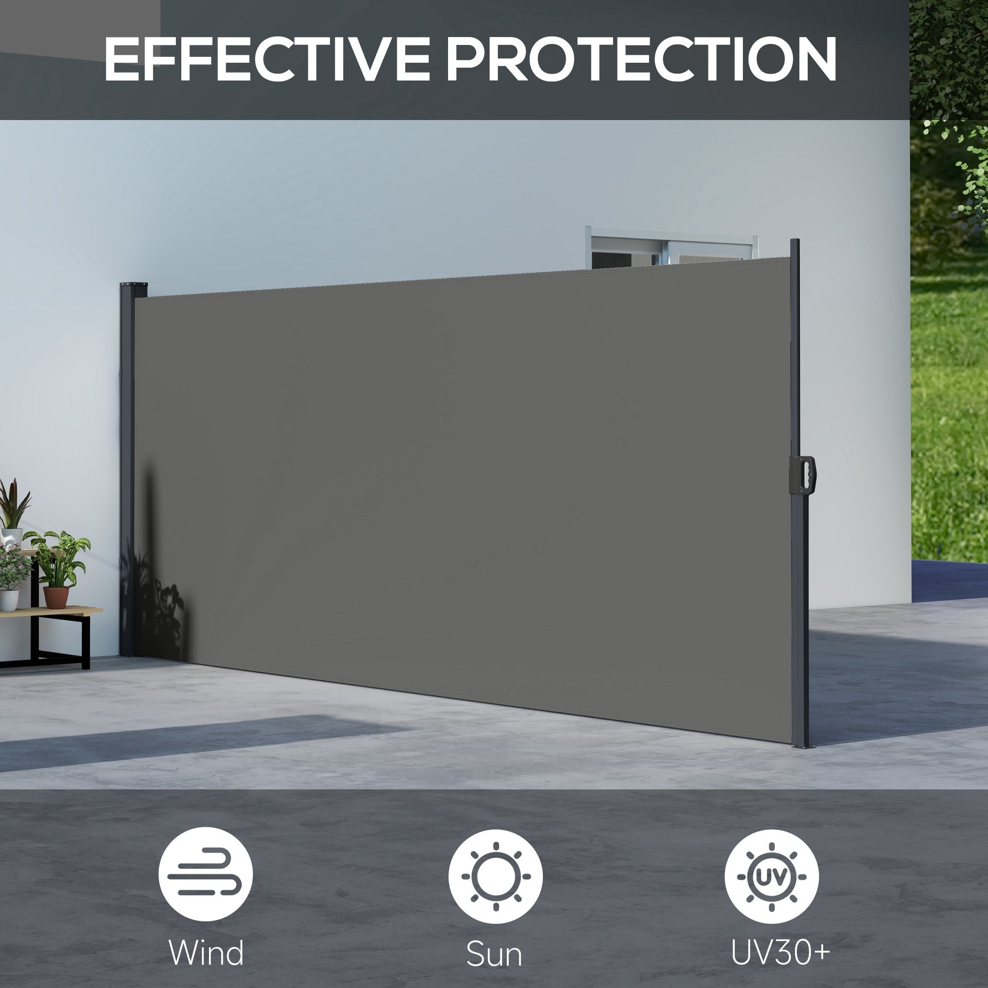 13' x 5' Retractable Side Awning, Outdoor Privacy Screen for Garden, Hot Tub, Balcony, Terrace, Pool, Dark Grey