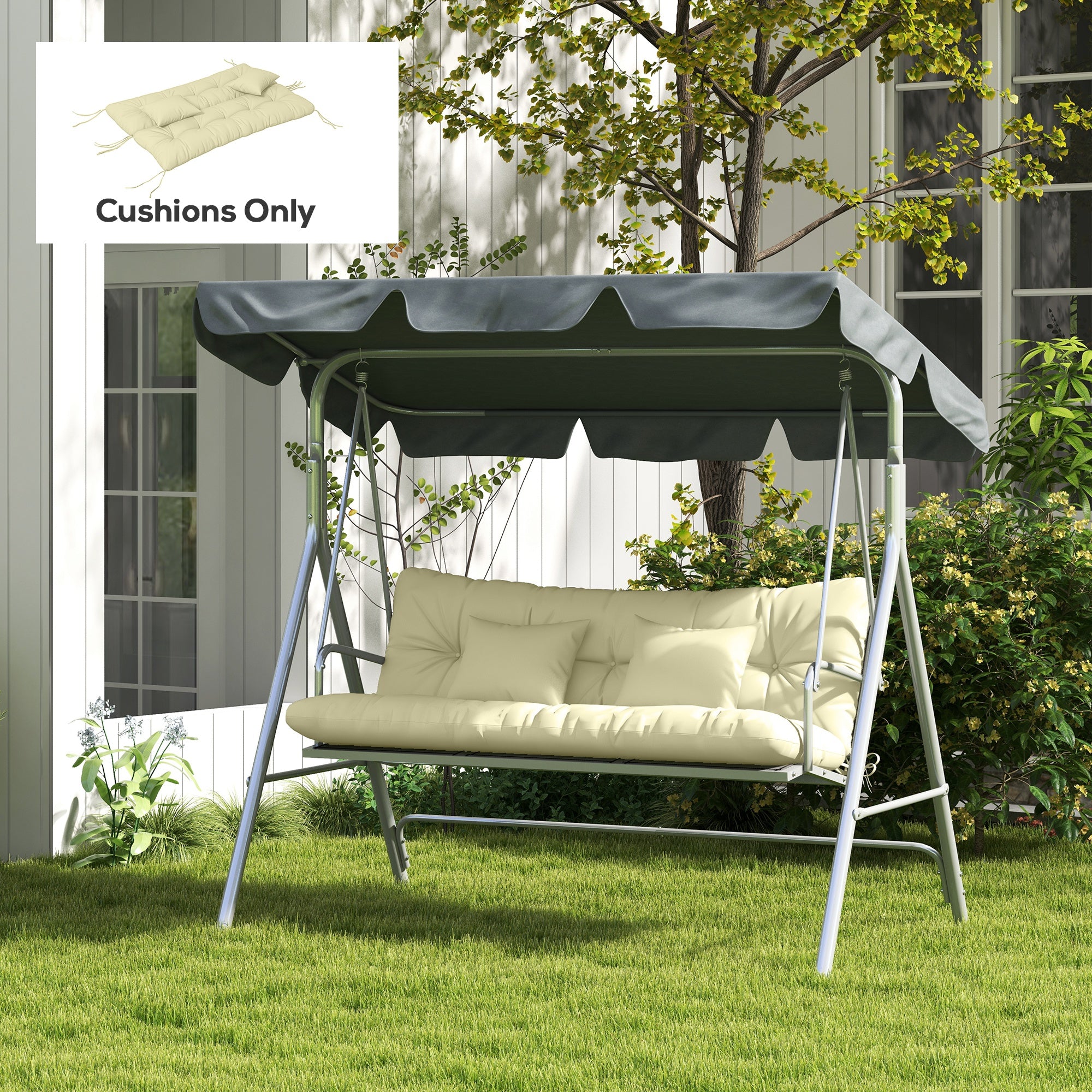 4-Piece Back and Seat Cushion Pillows Replacement and Pillows, Patio Chair Cushions Set with Ties, Cream White