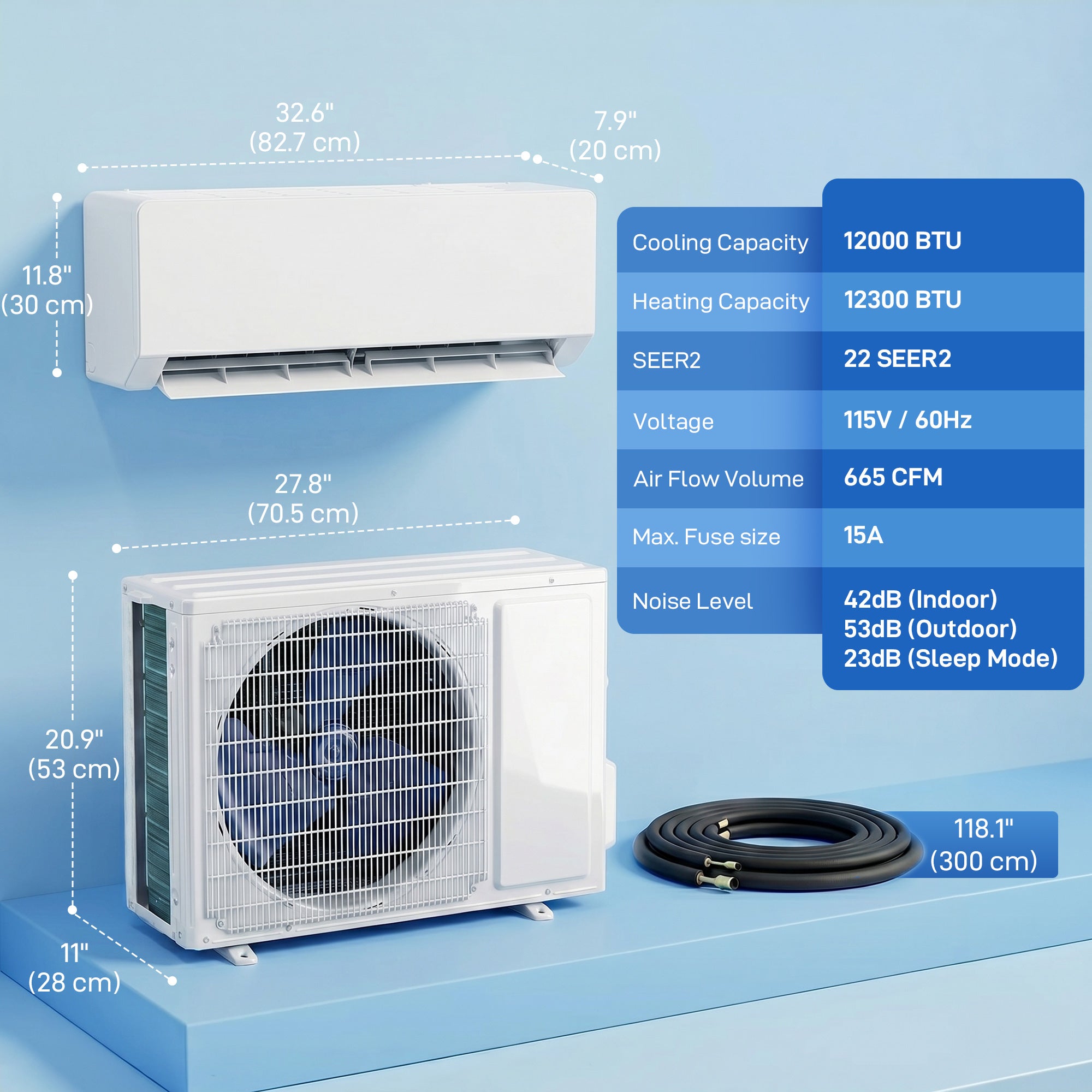 12000 BTU Mini Split Air Conditioner, 115V Wifi Enabled Inverter AC Unit & Heat Pump Cools up to 750 Sq. Ft