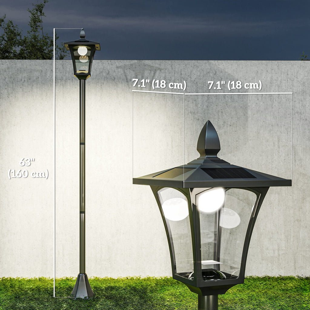 63" Single Solar Lamp Post, 40 Lumens Garden Solar-Powered LED Streetlight Style Outdoor Light Waterproof 5-6 Hours with Base for Lawn Pathway Walkway, Black