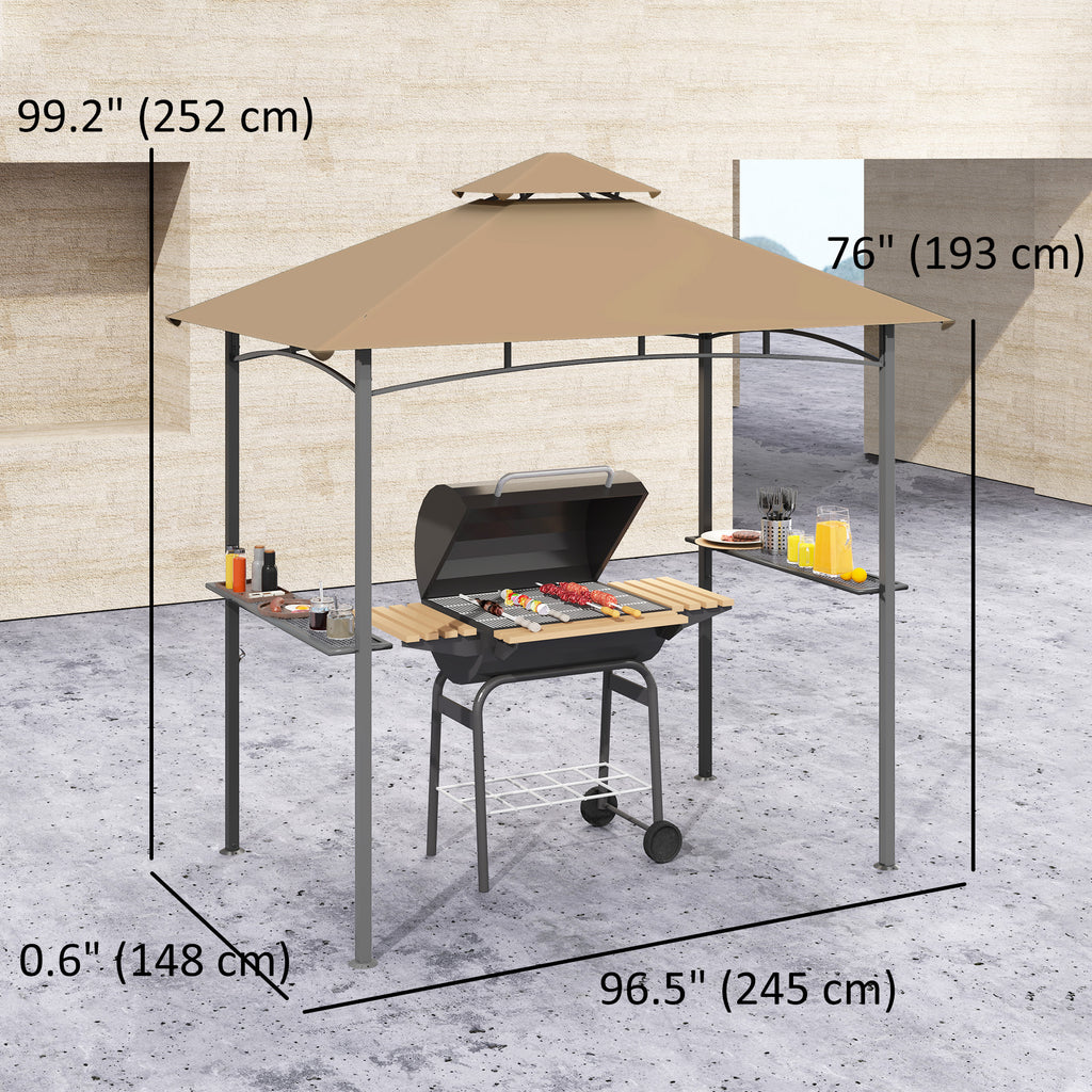 8' x 5' BBQ Grill Gazebo Tent with Double Tiered Canopy for Outdoor Sun Shade,  Khaki