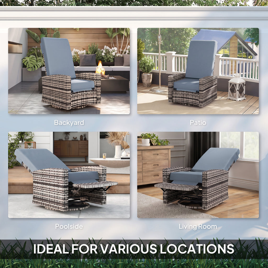 Outdoor Rattan Wicker Lounge Chair with Footrest & Soft Cushion for Patio, Garden, Backyard, Grey