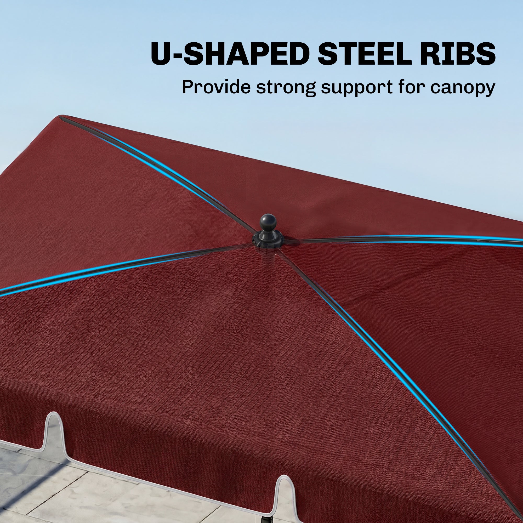 6.5x4ft Rectangle Patio Umbrella Aluminum Tilt Adjustable Garden Parasol Sun Shade Outdoor Canopy Wine Red