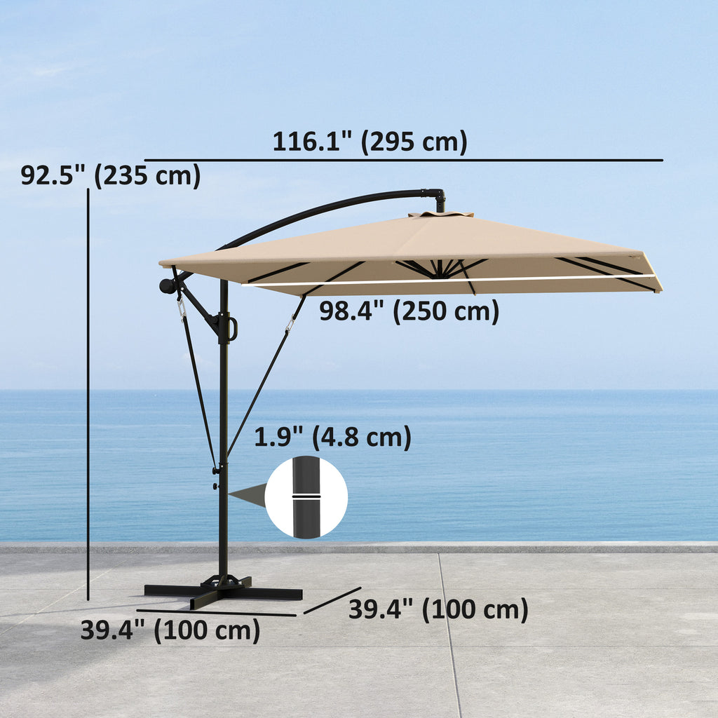 Patio Offset Umbrella UPF 50+ UV Protection, Crank Parasol with Base, Cover & Wind Securing, Khaki