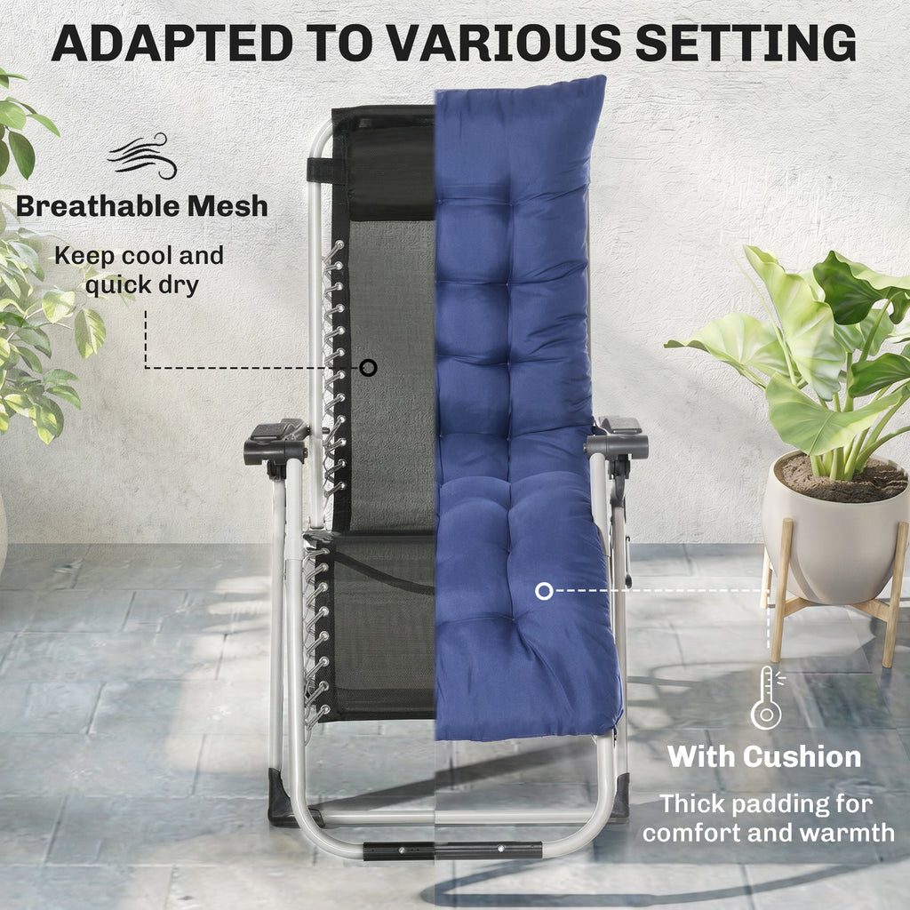 Reclining Zero Gravity Chair with Adjustable Backrest, Folding Garden Sun Lounger, Outdoor Recliner with Removable Cushion and Headrest, Dark Blue