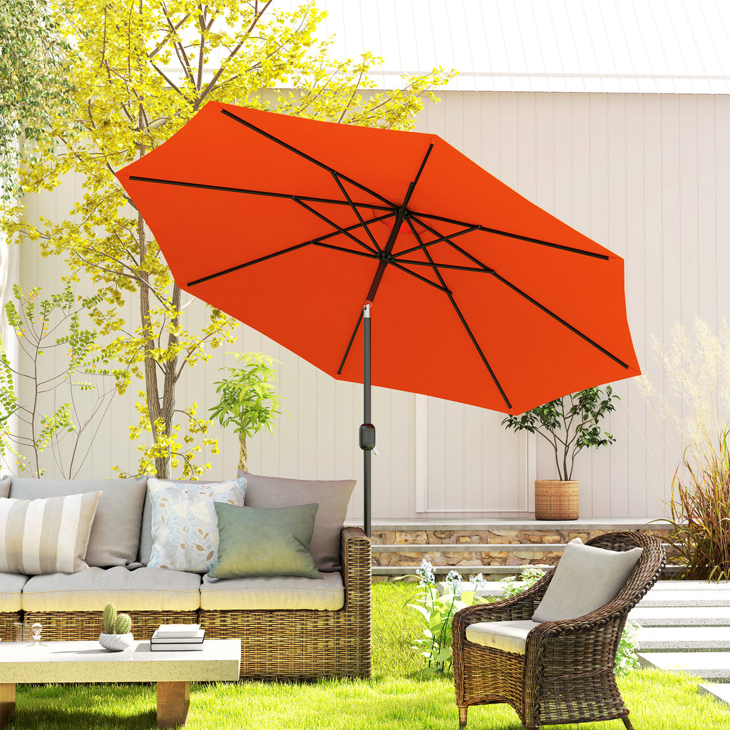 10' x 8' Round Market Umbrella, Patio Umbrella with Crank Handle and Tilt, Outdoor Parasol for Garden, Orange