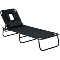 Folding Outdoor Lounge Chair, Portable Reclining Beach Lounger with Face Hole, Detachable Pillow, 4-Position Adjustable Backrest, For Patio, Garden, Poolside, Black