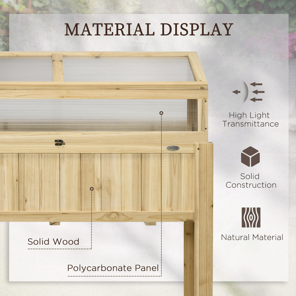 Raised Garden Bed, Outdoor Wooden & PVC Elevated Planter Box with Cold Frame Greenhouse and Storage Shelf, Natural