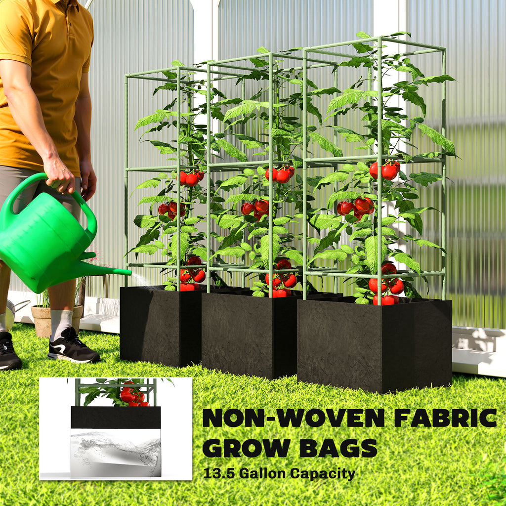 3 Packs Tomato Cages with 13.5 Gallon Grow Bags, Adjustable Square Plant Support Trellis