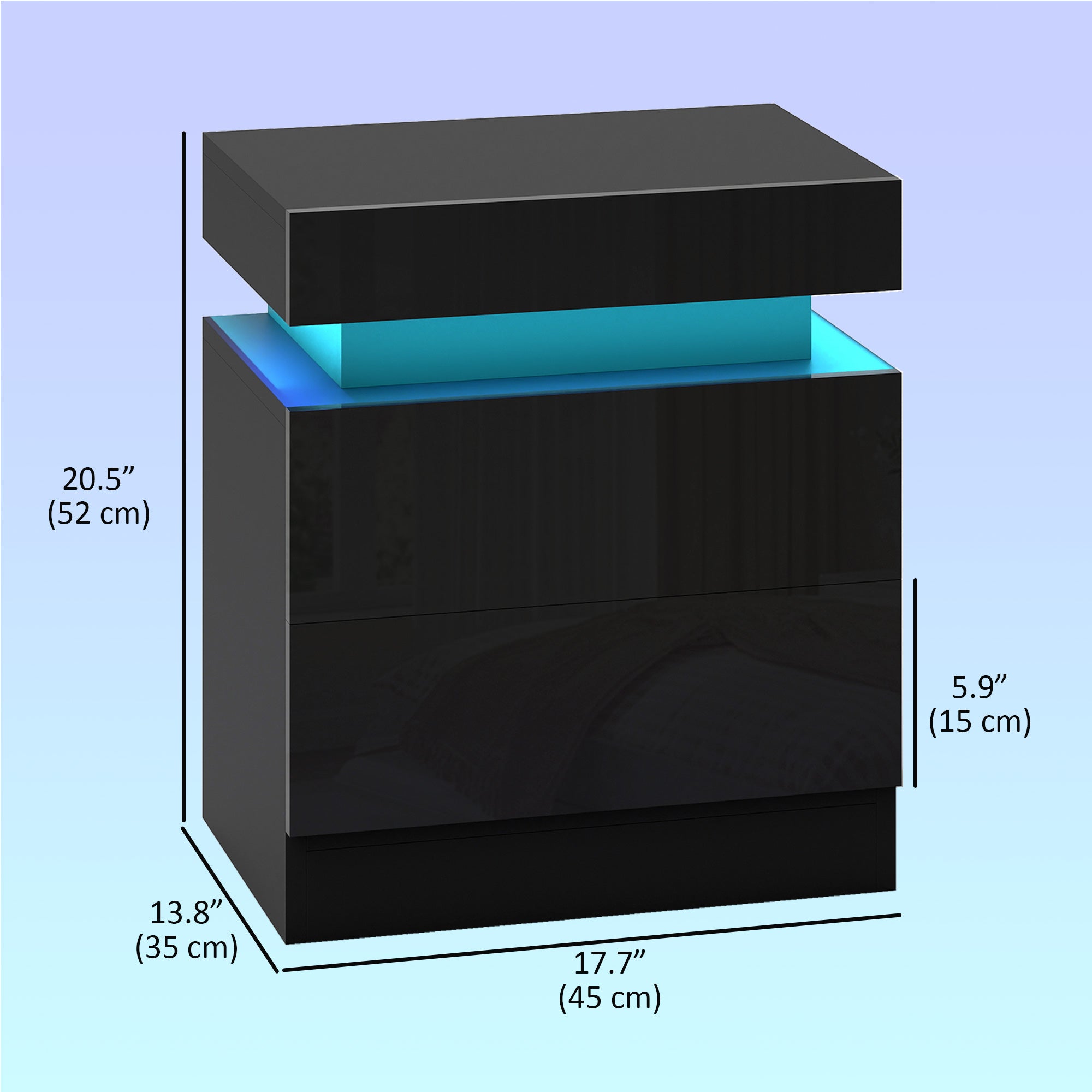 Nightstand Set of 2, End Side Tables with LED Lights, Bedside Tables with 2 Drawers, for Bedroom, Black
