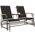 Outdoor 2-Person Glider Bench, Outside Swing Glider Chair Loveseat with Breathable Mesh, Table, Steel Frame