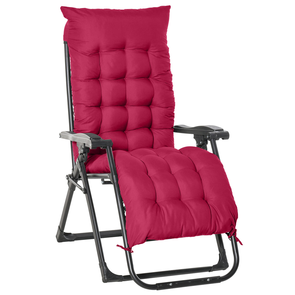 Reclining Zero Gravity Chair with Adjustable Backrest, Folding Garden Sun Lounger, Outdoor Recliner with Removable Cushion and Headrest, Wine Red
