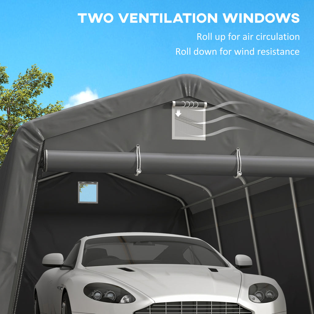 11' x 20' Portable Garage, Heavy Duty Carport Canopy with Ventilation Windows and Large Roll-up Door, Dark Grey
