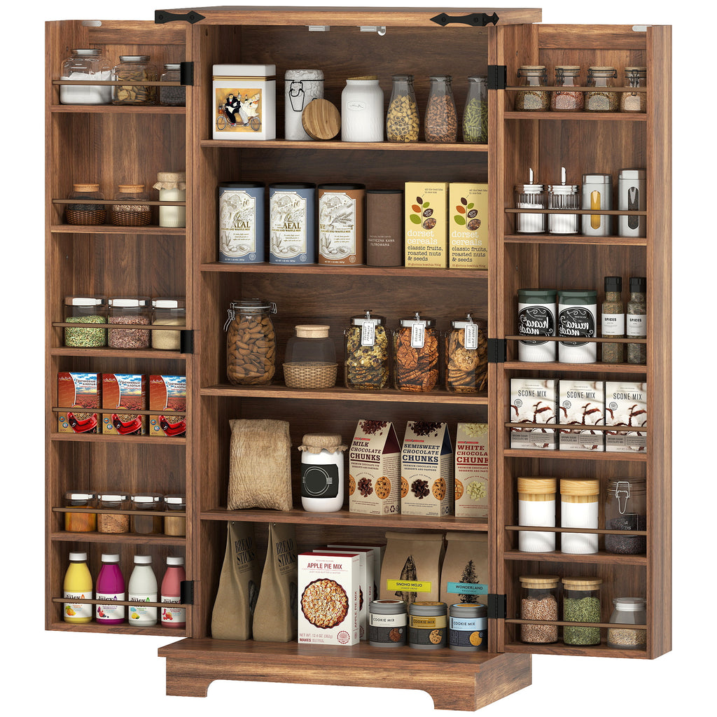 47" Kitchen Pantry Storage Cabinet, Farmhouse Kitchen Pantry Cabinet with Adjustable Shelves and Door Shelves, Brown