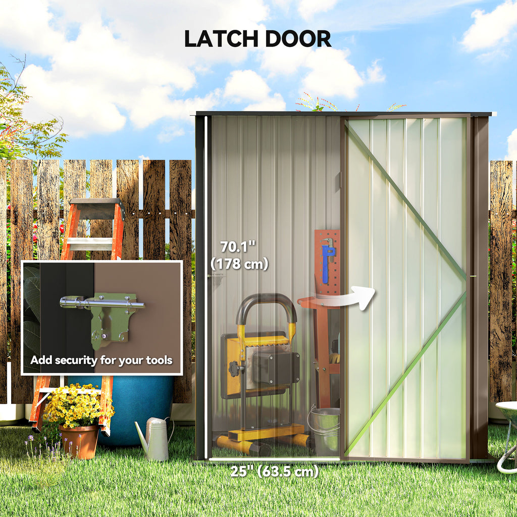 5' x 3' Outdoor Storage Shed, Steel Garden Shed with Single Lockable Door, Tool Storage Shed for Backyard, Brown