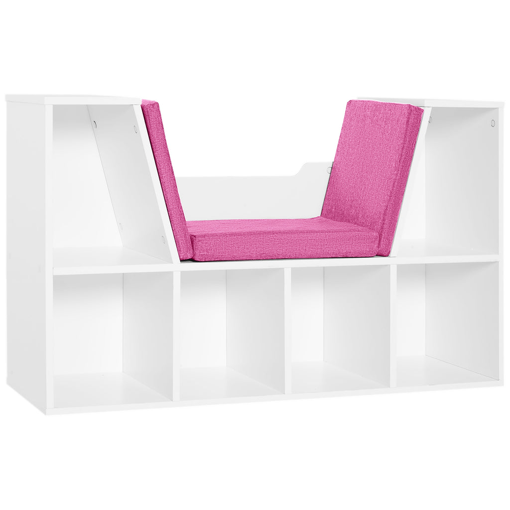 6-Cubby Bookcase with Seat Cushion, Cube Storage Shelf with Reading Nook for Home Office, Study, Pink