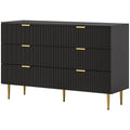 Modern Chest of Drawers 6 Drawer Dresser for Bedroom with Gold Legs and Handles, Black