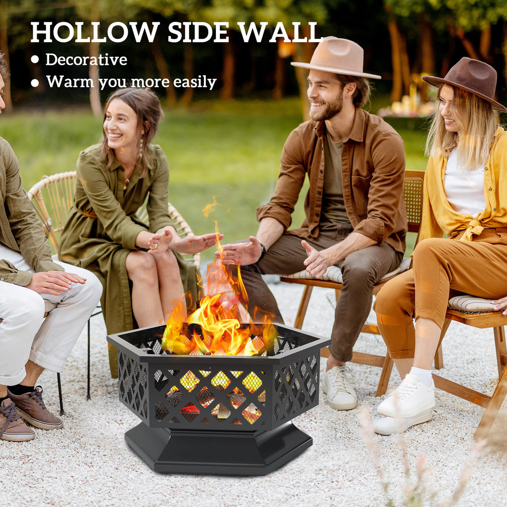 28" Outdoor Fire Pit Wood Burning Firepit with BBQ Grill, Spark Screen, Poker for Patio Backyard Camping Picnic Bonfire